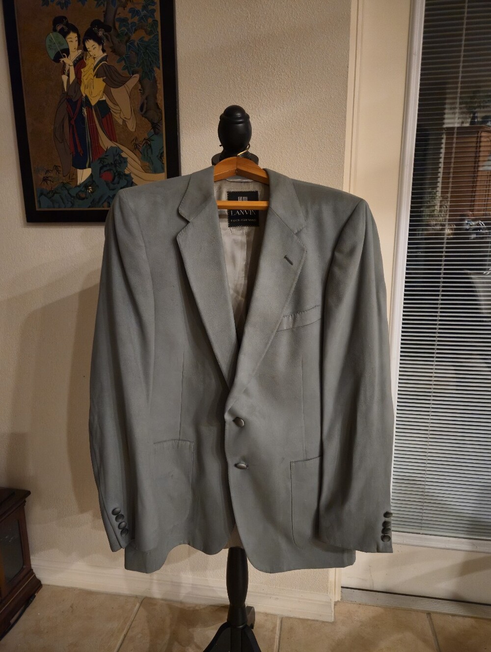 Vintage Lanvin Men's Gray Feather Suede Classic Blazer 2 Button Jacket USA